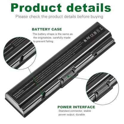 TREE.NB Laptop Battery for Toshiba PA3534U-1BRS Toshiba Satellite A200 A205 L201 L202 L203 L205 L300 L300D L305 L305D 11.1V 5200mAh Black - size: 7.36x1.75x1.27inch PA3534