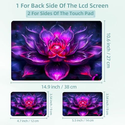 Universal Laptop Skin Decal, 3-Piece Vinyl Protector for 12 13 14 15.6" Notebook, Waterproof Anti-Scratch, Easy Trim & Bubble-Free Finish, Purple Glowing Lotus - color: Purple Glowing Lotus