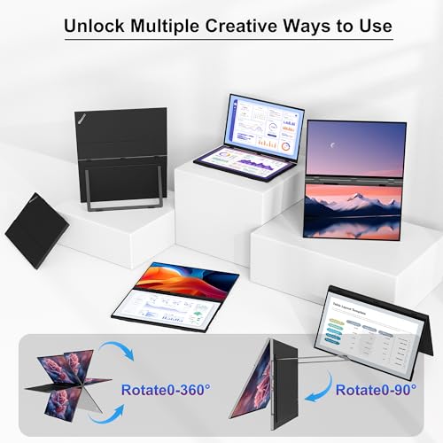 wisecoco 18.5'' 120Hz FHD 1080P Dual Triple Portable Monitor IPS USB-C HDMI HDR Secondary Display Foldable Laptop PC Gaming Monitor 100% sRGB Windows Mac Android Plug&Play Flip S8