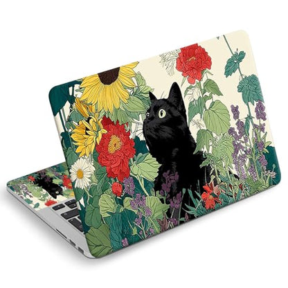 Universal Laptop Skin Sticker Decal, Compatible with MacBook HP Dell Lenovo 12"-15.6", Reusable Vinyl Notebook Cover 3PCS Set, High-Recognition Film-Black Cat in Sunflower Garden - color: Black Cat in Sunflower Garden