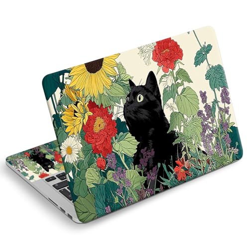 Universal Laptop Skin Sticker Decal, Compatible with MacBook HP Dell Lenovo 12"-15.6", Reusable Vinyl Notebook Cover 3PCS Set, High-Recognition Film-Black Cat in Sunflower Garden - color: Black Cat in Sunflower Garden