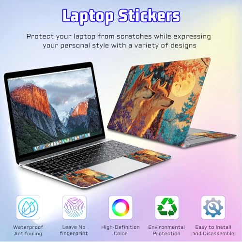 Universal Laptop Skin Sticker Decal, Compatible with MacBook HP Dell Lenovo 12"-15.6", Reusable Vinyl Notebook Cover 3PCS Set, High-Recognition Film-Moon Forest Wolves - color: Moon Forest Wolves
