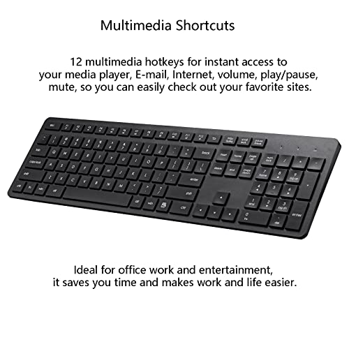 Harburfine Wireless Keyboard, 2.4G USB External Silent Cordless Keyboard for Windows Chrome Laptop Computer PC Desktop Notebook Chromebook, Quiet 106 Keys Full Size with Number Pad (Black)