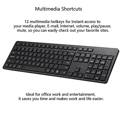 Harburfine Wireless Keyboard, 2.4G USB External Silent Cordless Keyboard for Windows Chrome Laptop Computer PC Desktop Notebook Chromebook, Quiet 106 Keys Full Size with Number Pad (Black)
