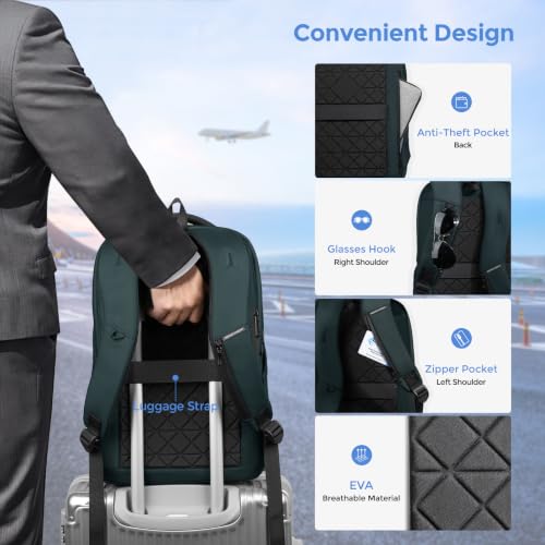 17.3 Inch Laptop Backpack for Men Women, 30L Travel Backpack | Carry-On Flight Approved,Work Computer Backpack with USB A&C Port,Business Laptop Bag,WaterResistant Anti-Theft Daypack - color: Dark Green