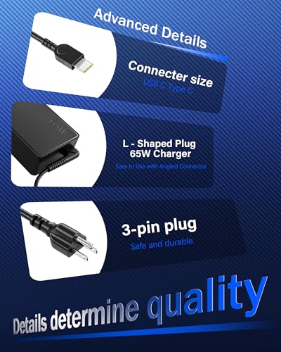 65W USB C Laptop Charger Compatible with Lenovo Laptop Charger ThinkPad T14 T15 E14 E15 X1 X13 E480 T480s T490 Yoga 7i 9i Thinkbook 65W 45W Computer Charger USB Type C AC Power Adapter