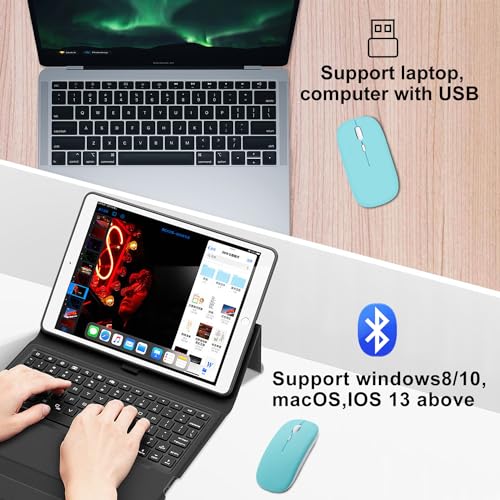 Wireless Bluetooth Mouse for iPad/MacBook Pro/Air/Laptop/pc Rechargeable Silent Mouse Portable Slim for Surface Pro/Lenovo/Samsung Tablet (Blue) - color: Blue