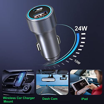 5 Pack USB C Car Charger, Bangfun 36W Dual USB Car Adapter Fast Charge PD&QC 3.0 Cigarette Lighter USB Charger Compatible iPhone 15 14 13 12 11 Pro Max SE,iPad,Samung S24/S21/S20, Pixel(Grey) - color: Grey