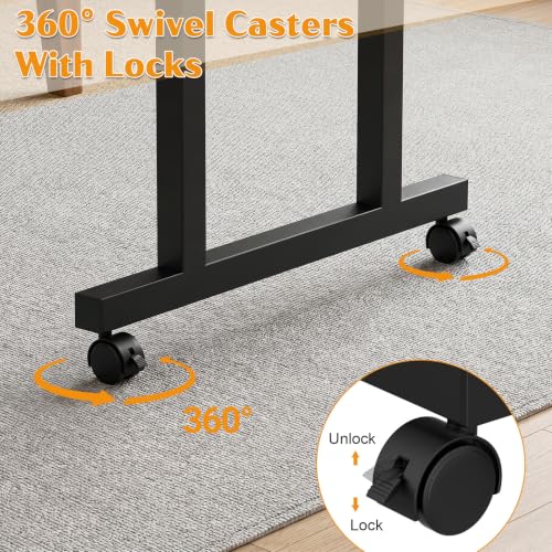 Overbed Table with Wheels, Adjustable Height and Length Bed Desk, Mobile Laptop for Bed, Recliner and Sofa, Rolling Hospital Tray Table for Adults and Seniors Black 100x40cm - color: Black 100x40cm