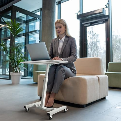 SHW Mobile Height Adjustable Laptop Rolling Cart with Height Adjustment from 28" to 33", White - color: White