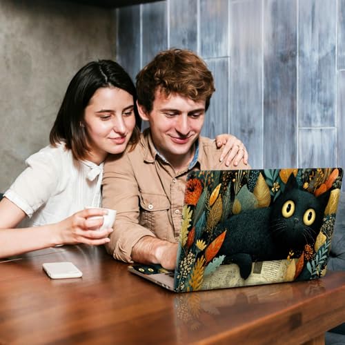 Universal Laptop Skin Sticker Decal, Compatible with MacBook HP Dell Lenovo 12"-15.6", Reusable Vinyl Notebook Cover 3PCS Set, High-Recognition Film-Black Cat in Foliage - color: Black Cat in Foliage