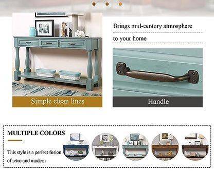 63.4" Solid Wood Console Table with Drawers,Farmhouse Entryway Table | 63.4" Sofa Table with Storage Drawers and Shelf;Solid Wood Entryway Table for Hallway,Foyer,Easy Assembled, Retro Green - color: Green