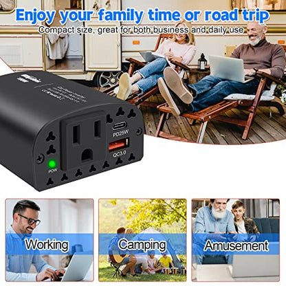 150W Car Power Inverter DC 12V to 110V AC Car Adapter for Plug Outlet with PD 25W &QC3.0 USB Ports Car Charger Adapter