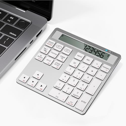 Number Pad for Laptop - Rechargeable Wireless Number Keypad 34 Keys with Dual Bluetooth, 2 in 1 Numeric Keypad Calculator with Display - Portable Slim Numpad for Windows, Mac, iMac, PC, Tablet - color: Silver, size: Regular 329