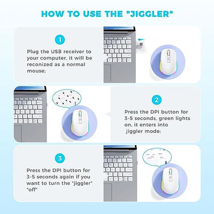 PEIOUS Wireless Mouse Jiggler, LED Mouse with Built-in Mouse Mover, White | Rechargeable, Silent Clicks, Adjustable DPI and Random Movement Keep Computers Awake for Work-Life Balance on Laptop/PC/Mac - color: White