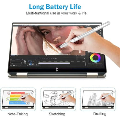 Stylus Pen for HP Omnibook/Envy/Spectre/Pavilion x360, 1024 Pressure | MPP 1.51 Stylus Pen with Palm Rejection, 2500H Battery Digital Pen with Eraser for Drawing/Note-Taking, AAAA Battery Included - color: Platinum