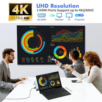 Surface Pro 11 Accessories Docking Station with Dual 4K@60Hz HDMI, USB-C Thunerbolt 4 (Display+Data+100W Charging), 2 USB 3.0, SD/TF, 3.5mm Mic, USB C Hub Adapter for Surface Pro 11/10/9/X - style: 8 in 1 Dock for Surface Pro 11/10/9/X