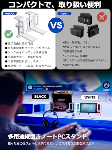 NODOCA Laptop Storage for Desk, MacBook Vertical Stand, Vertical Laptop Stand, with Headphone Holder, Desk Side Storage, Laptop Storage Rack[M, White]
