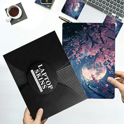 Universal Laptop Skin Sticker with 2 Wrist Pad Decals, 3-Piece Removable Vinyl Laptop Cover, Beautiful Moon Cherry Blossoms Waterproof Anti-Scratch, Easy-Trim Fit for 13.3" 14" 15.6" Laptops - color: Beautiful Moon Cherry Blossoms