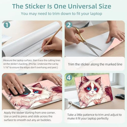 Universal Laptop Skin Decal, 3-Piece Vinyl Protector for 12 13 14 15.6" Notebook, Waterproof Anti-Scratch, Easy Trim & Bubble-Free Finish, Cute Ragdoll Cat - color: Cute Ragdoll Cat