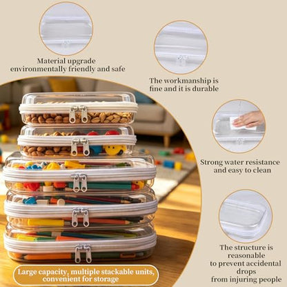 5-Pack Clear Hard Shell Zipper Case With Lids – 3 Large and 2 Small Clear Pencil Case, Stackable,Zipper Pouches Hard Shell for Cosmetics, Charging Cables, Sketch Supplies