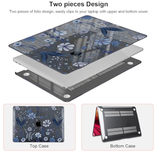 for 2018 2019 2020 2021 MacBook Air 13 Inch Case M1 A2337 A2179 A1932, Pattern Plastic Hard Shell Case Cover for MacBook Air 13.3 M1 with Retina Display & Touch ID, Wild Flowers Black - color: Wild Flowers Black