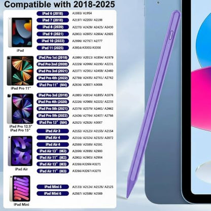 Pencil for iPad 11th/10th,2018-2025 Fast Charge Stylus Pen Palm Rejection Tilt Sensitivity Apple Pencil for iPad A16/11/10/9/8/7/6th,Pro 12.9"/11"/13" M5/M4,Air M3/M2/5/4,Mini A17/6th/5th-Purple - color: Purple