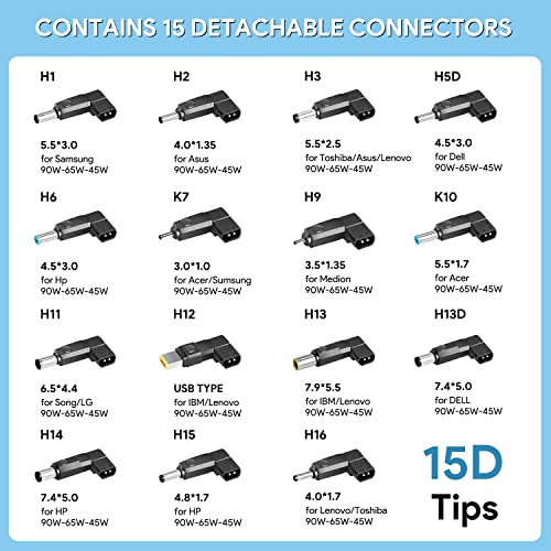 KFD Universal Laptop Car Charger PD 100W 90W 87W 67W 65W 61W 45W USB C DC Adapter for MacBook Surface Lenovo Dell HP Gateway Asus Acer Samsung Sony Monitor LG TV Soundbar Speaker Power Station Cord