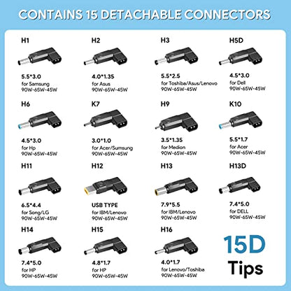 KFD Universal Laptop Car Charger PD 100W 90W 87W 67W 65W 61W 45W USB C DC Adapter for MacBook Surface Lenovo Dell HP Gateway Asus Acer Samsung Sony Monitor LG TV Soundbar Speaker Power Station Cord