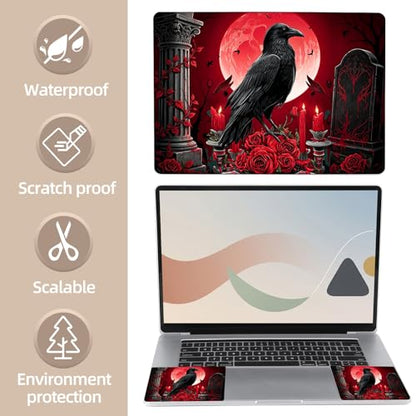 Universal Laptop Skin Sticker for 12/13/14/15.6 Inch Laptops, Reusable Vinyl Laptop Decal Cover, Waterproof Scratch Resistant Notebook Skin with 2 Wrist Pads,Black Raven Perched - color: Black Raven Perched