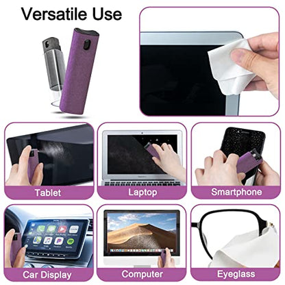 2Pcs Laptop Screen Monitor Cleaner Spray, walrfid Portable Phone Touchscreen and Car Screen Cleaning Kit for Cell Phones, Tablet, PC, Computer, iPhone, iPad, MacBook Pro - Grey and Purple - color: Grey, Purple