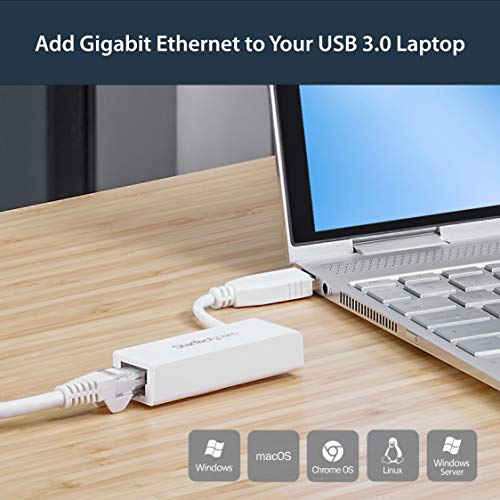 StarTech USB to Ethernet Adapter, USB to RJ45 Adapter, TAA | USB 3.0 to 10/100/1000 Gigabit Ethernet LAN Adapter, Driverless - color: White, size: 1Gbps, style: USB-A