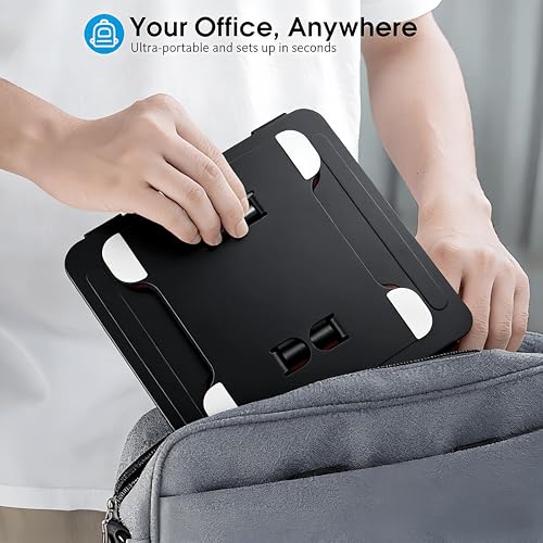 LRLKFX Laptop Stand Portable Foldable Aluminum Laptop Riser Height Adjustable Ergonomic Holder for Desk Compatible with MacBook Air Pro, Dell, HP, Lenovo & More 10-15.6" - Black - color: Black