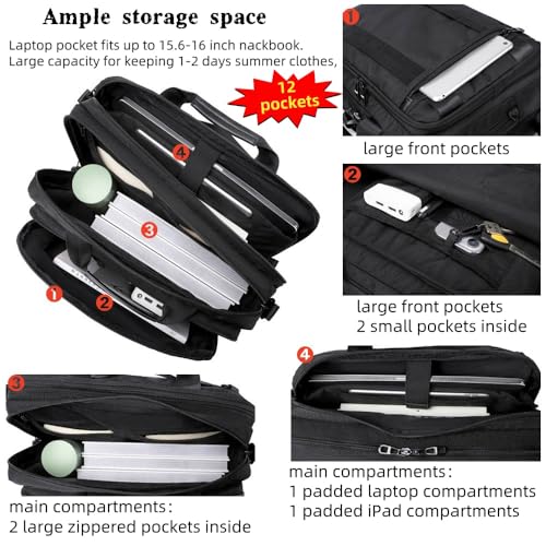 3 in 1 Laptop Bag for Men 15.6-17 Inch Computer Bag Laptop Backpack Convertible Briefcase Messenger Shoulder Bag Work Business Backpack Travel Bag for Men/Women Black