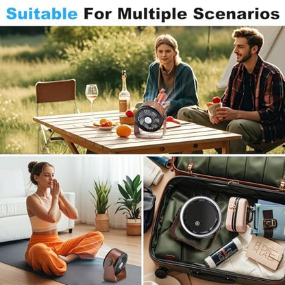 Small Desk Fan 5000mAh Rechargeable Battery – Retro Low Noise Portable Table Fan with 5 Speeds, 360° Rotation, LED Night Light – Perfect for Office Bedroom Kitchen Dorm Camping Wall Mountable-Walnut - color: Walnut