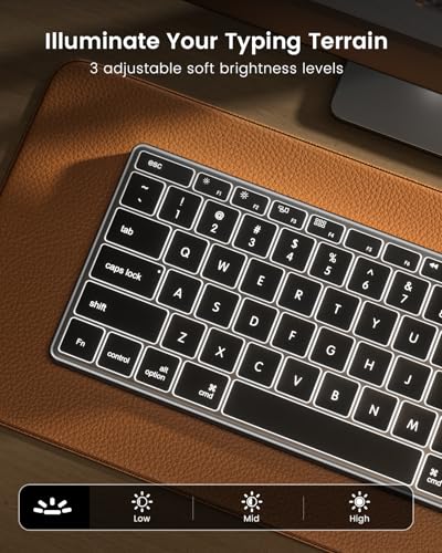 ProtoArc KM110-A Aluminum Backlit Bluetooth Keyboard and Mouse for Mac | Full-Size Combo with Numpad, Slim Rechargeable Design, Multi-Device Switching for MacBook Pro/Air, iMac, iPad - Space Gray