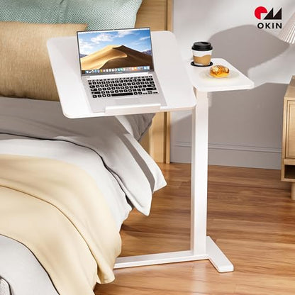 Okin Overbed Bedside Table with Wheels, Adjustable Medical Tilt Top Hospital Bed Table Over The Bed, Rolling Desk Mobile Standing Desk for Hospital Home Use (White) - color: White