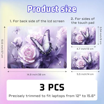 Universal Laptop Skin Sticker Decal, Compatible with MacBook HP Dell Lenovo 12"-15.6", Reusable Vinyl Notebook Cover 3PCS Set, High-Recognition Film-Purple Butterfly Flower - color: Purple Butterfly Flower