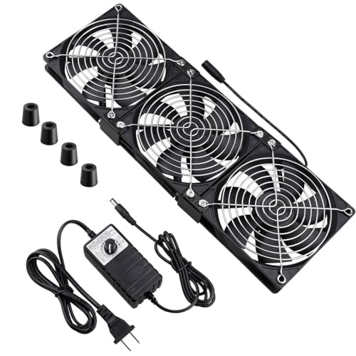 Wathai Dual Ball 3 x 120mm Computer Fan with AC Plug DC 12V Server Fans | Baseboard Booster Fan with 110V 120V 220V 240V AC Speed Controller for DIY Cabinet Chassis Machine Rack Workstation Cooling - style: 3x120mm fan