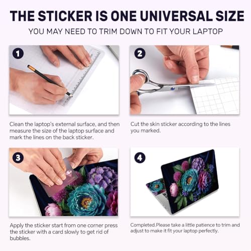 3pcs Laptop Decal Sticker Skin Cover 11.6" 12" 13" 13.3" 14" 15" 15.4" 15.6" inch Computer Vinyl Skin Stickers Waterproof Art Protector(Dark Flower Photography) - style: dark flowers