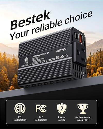 Bestek 200W Car Inverter Power Outlet DC 12V to AC 110V-Car Plug in Adapter Outlet with PD 30W USB-C QC 18W USB-A Fast Charging Port-Car Charger Cigarette Lighter Adapter for Phone,Laptop