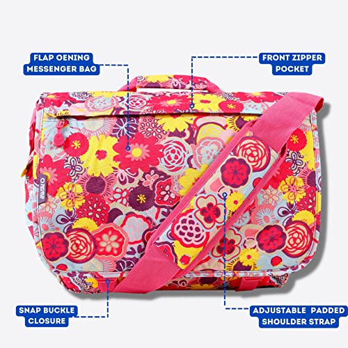J World New York Thomas Laptop Messenger Bag for Women & Men. Kids Computer Bookbag - color: Poppy Pansy