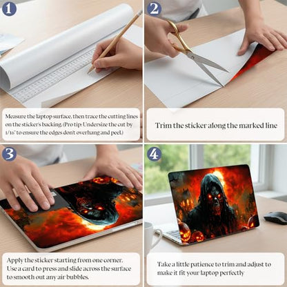 Universal Laptop Skin Sticker Decal,15.6 Inch Laptop Vinyl Cover for 13" 14" 15.6" Laptop,Scratch-Resistant Waterproof Protector Wrap,Reusable with Wrist Pads,Skeleton Pumpkin Hell - color: Skeleton Pumpkin Hell