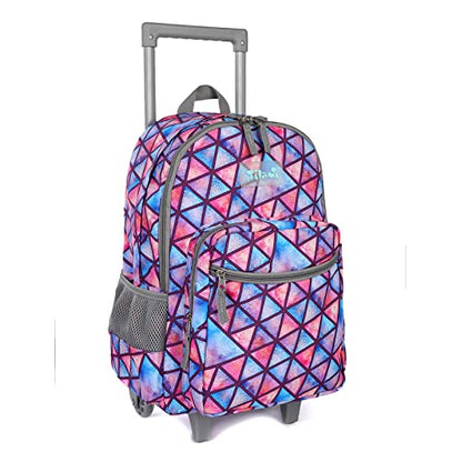 Tilami Rolling Backpack 18 inch Double Handle Wheeled Boys Girls Travel School Children Luggage Toddler Trip - color: Triangle Pink