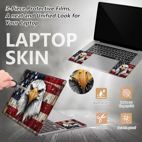 Laptop Skin Sticker for 12.1”-15.6“ Laptops (Fits 13”, 13.3”, 14”, 15”, 15.4”) | Protective Universal Reusable Vinyl Art Decal Cover | Waterproof & Scratch-Resistant-Eagle on American Flag Wood - color: Eagle on American Flag Wood