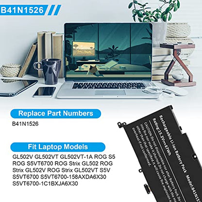 67Wh B41N1526 Laptop Battery for Asus FX502VM FX60VM FX502VM-AS73 FX502VM-FY361T GL502 GL502V GL502VT GL502VT-1A ROG Strix S5 S5V S5VM S5VT6700 GL502VT-DS74 GL502VM-FY039T 4ICP/60/80 0B200-01940000 - size: 10.31*3.66*0.24inch B41N1526
