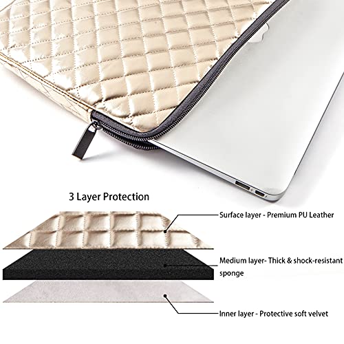 TRIUMPH VISION Puffy Laptop Sleeve Pouch Case Protective Bag Lined Padded | Puffy Laptop Case 11 12 in Quilted Leather Protection Shockproof Cushion Padding Fashion with Pocket Safe Golden - color: Gold Quilted, size: 11-12 Inch