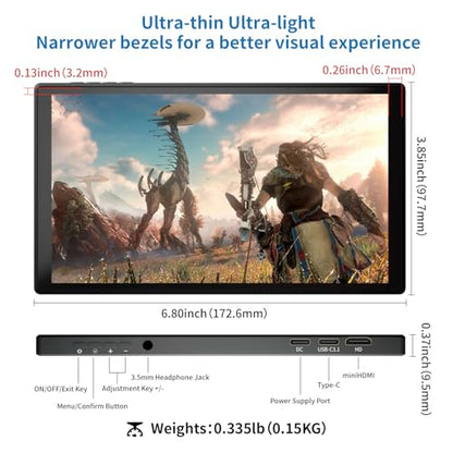 7 inch Portable Touchscreen, Mini 1080P 60Hz USB C HDMI Monitor | Ultra Thin Lightweight IPS LCD Display Second Screen for Gaming, Working, PS5, Xbox, Laptop, PC