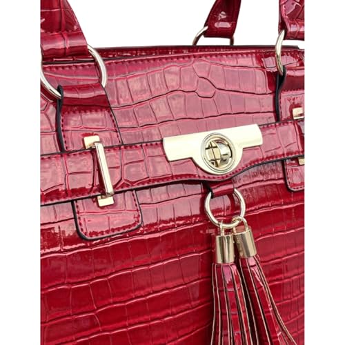 JKM & Company Rolling Laptop Bag for Women | Designer Wheeled Briefcase | Fits 13-17" Laptops | Office Travel Computer Case - color: Victoria (Red Patent)