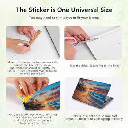 Laptop Skin Sticker Decal, Universal Reusable Vinyl Laptop Cover for 12" 13" 13.3" 14" 15" 15.4" 15.6" Notebook PC, Waterproof Scratch-Resistant with 2 Wrist Pads, Easy to Apply & Remove,Beach - color: Beach
